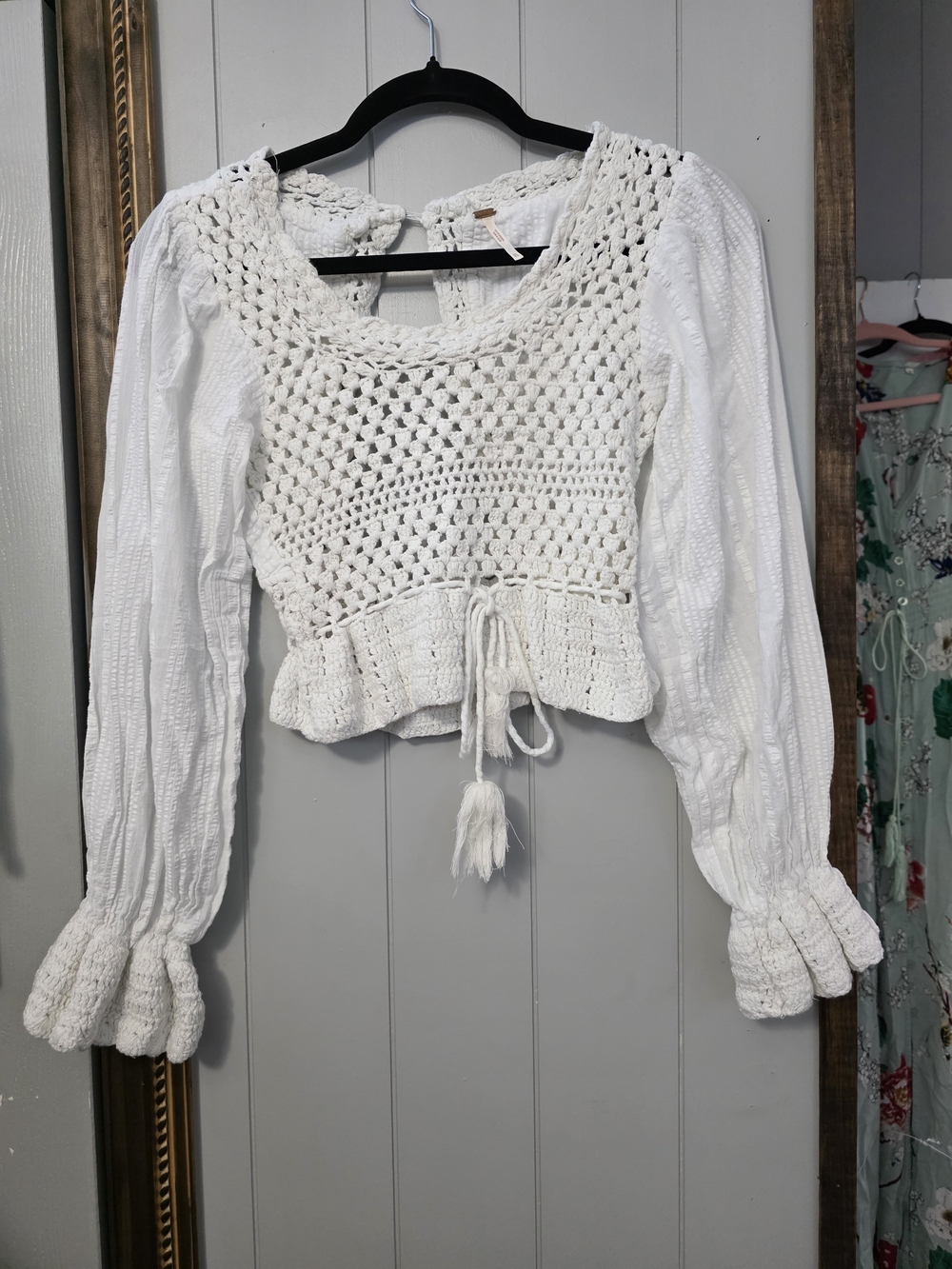 Free People White Crochet Tie-Front Crop Top